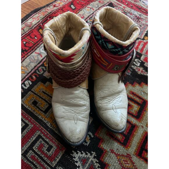 Upsicled cowboy boots boho bohemian booties feather reworked sz 8 free people - Picture 7 of 16